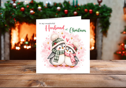 Merry Christmas Card for Husband  – Cute Penguin Couple Christmas Card