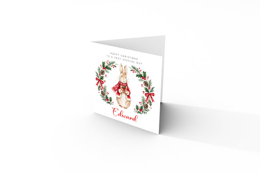 Personalised Christmas Card for a Special Boy – Festive Christmas Bunny