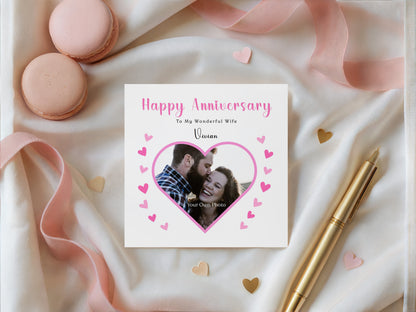 Personalised Photo Anniversary Card - Custom Message, Name & Photo for Wedding, Dating, Relationship Milestone 1st,10th, Him, Her, Wife, Husband, Partner, Couple - Pink Envelope Included