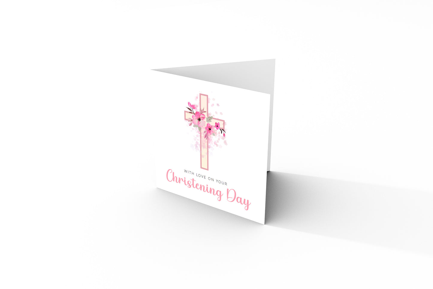 Floral Cross Christening Card for Girl – With Love On Your Christening Day – Religious Baptism Card for Girls, Daughter, Granddaughter, Niece - Pink Envelope Included