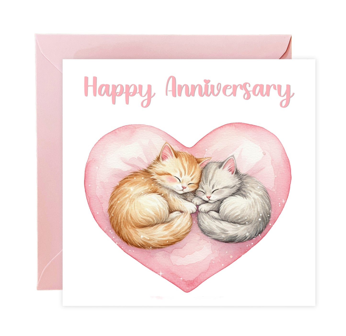 Cute Cats Anniversary Card - Romantic Love Card for  Wedding, Dating, Relationship Milestones1st, 2nd,10th - For Cat Lovers, Him, Her, Wife, Husband, Partner, Couples - Pink Envelope Inclided