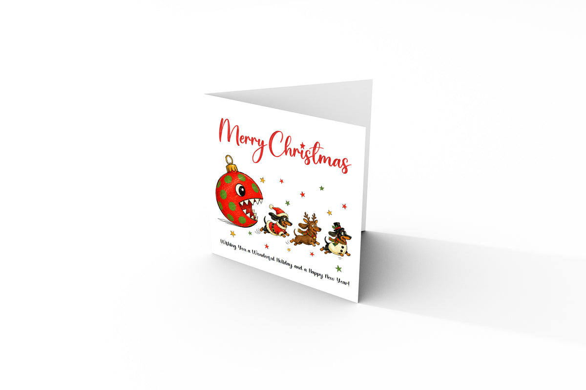 Funny Dachshund Christmas Card – Cute Festive Sausage Dogs Christmas Card