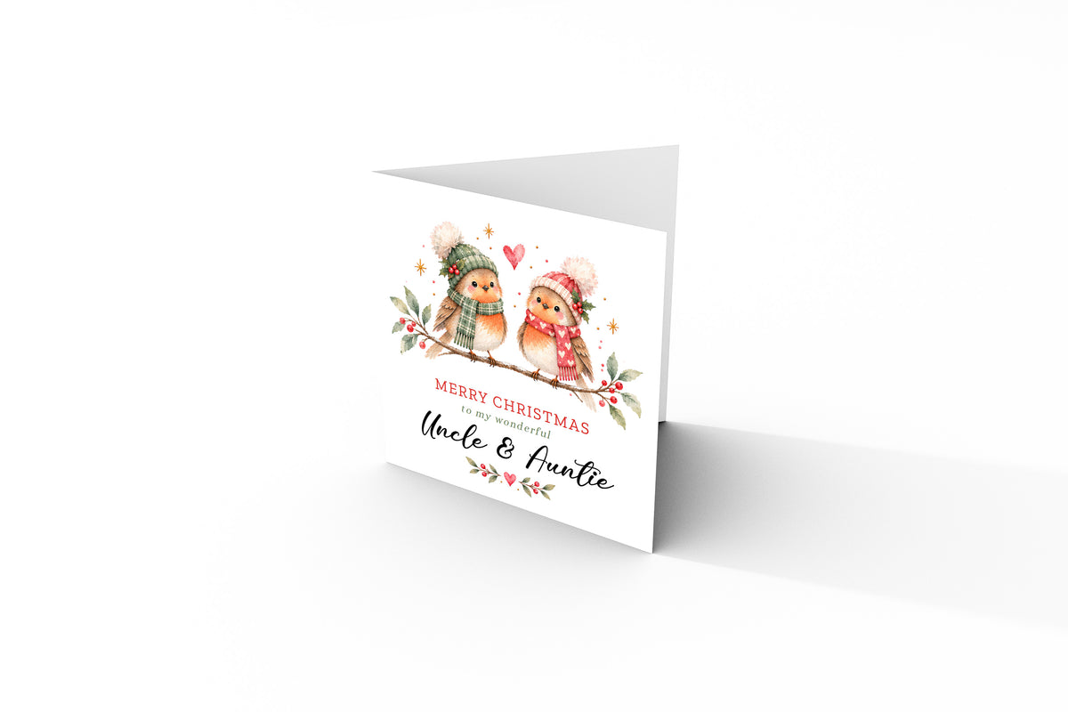 Cute Robin Christmas Card for Auntie & Uncle – Merry Christmas Greeting Card