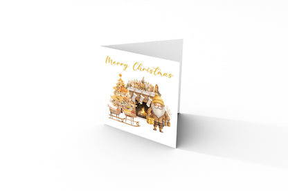 Golden Christmas Card for Kids – Santa & Reindeer