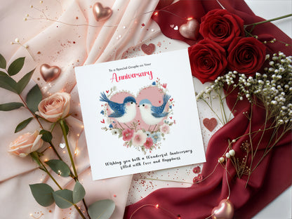 Romantic Love Birds Anniversary Card for Wedding, Dating, Relationship Milestones –1st, 2nd, 3rd, 5th, 10th, 20th - For Him, Her, Wife, Husband, Couples