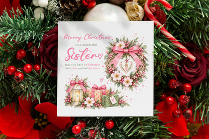 Christmas Card for Sister – Festive Floral Design