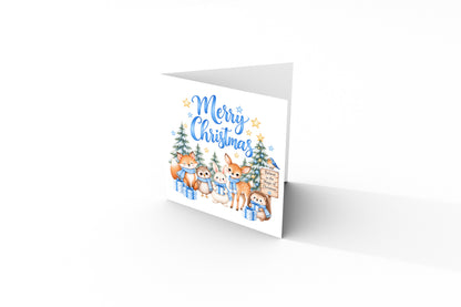 Blue Forest Christmas Card for Boys – Cute Christmas Woodland Animals