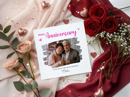 Personalised Photo Anniversary Card - Paintbrush Photo Frame Design - Custom Message, Name & Photo for Wedding, Relationship Milestone, Him, Her, Wife, Husband, Couple - Pink Envelope Included