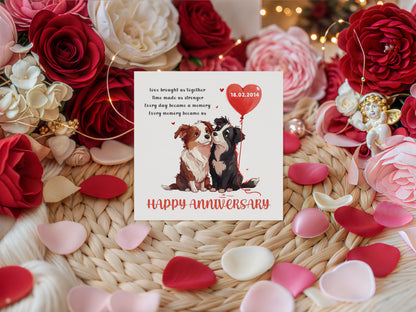Personalised Cute Dogs Anniversary Card - Custom Date Anniversary Card for Wedding, Relationship Milestones 1st, 2nd,10th - For Dog Lover, Him, Her, Wife, Husband, Couples - Red Envelope Included