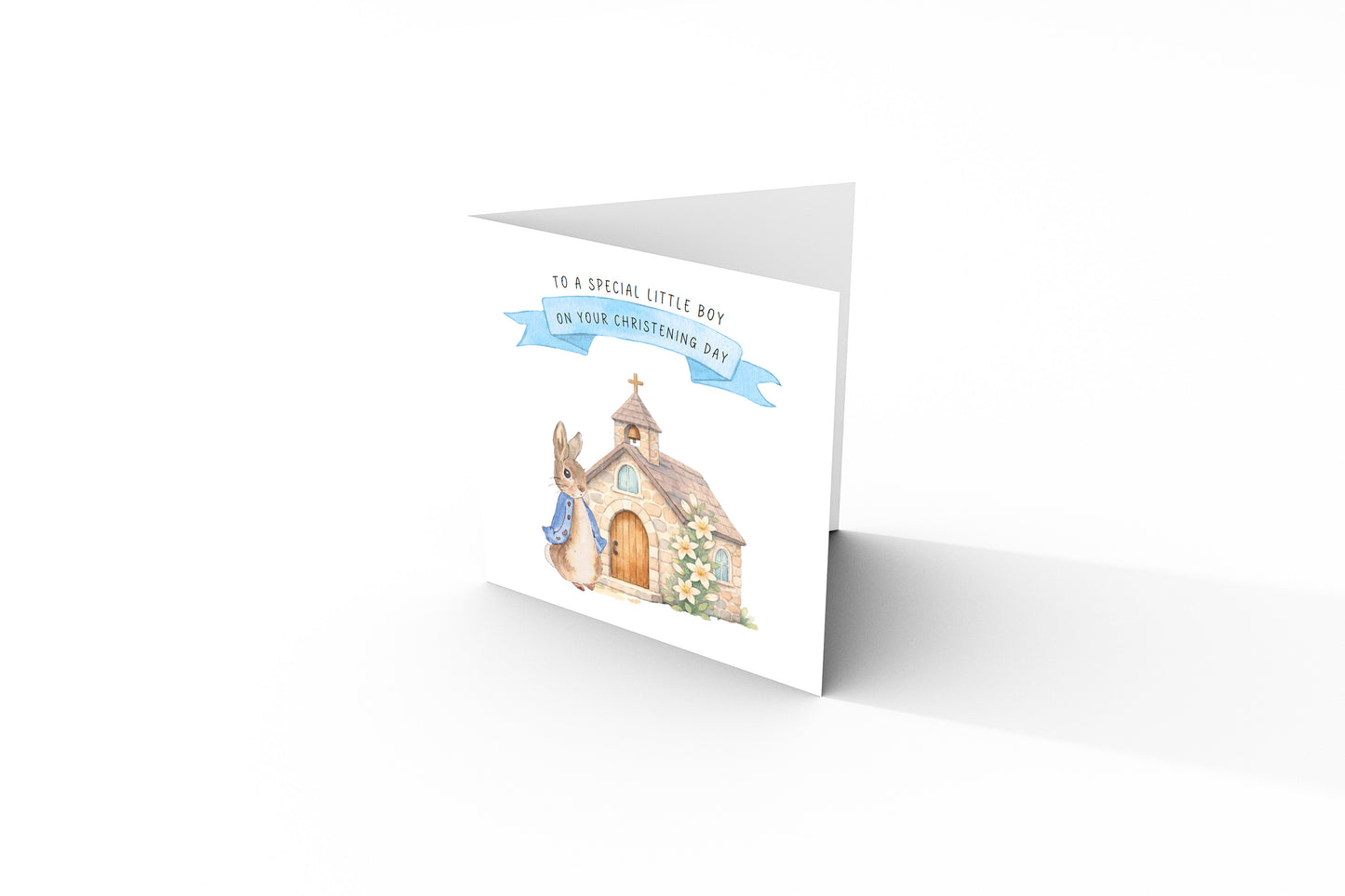 Christening Day Card for Boy – Cute Bunny & Church Design – To A Special Little Boy Baptism Christening Card for Boys, Son, Grandson, Nephew with Blue Envelope