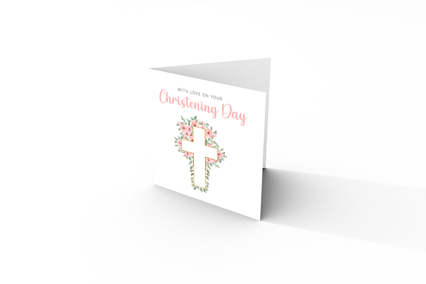 Christening Card for Girl – With Love On Your Christening Day - Roses Cross Design – Religious Baptism Card for Girls, Daughter, Granddaughter, Niece - Pink Envelope Included