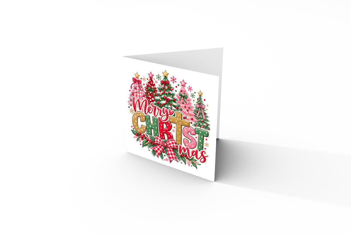 Cute Religious Christmas Trees Card – Merry Christmas 🎄🎀