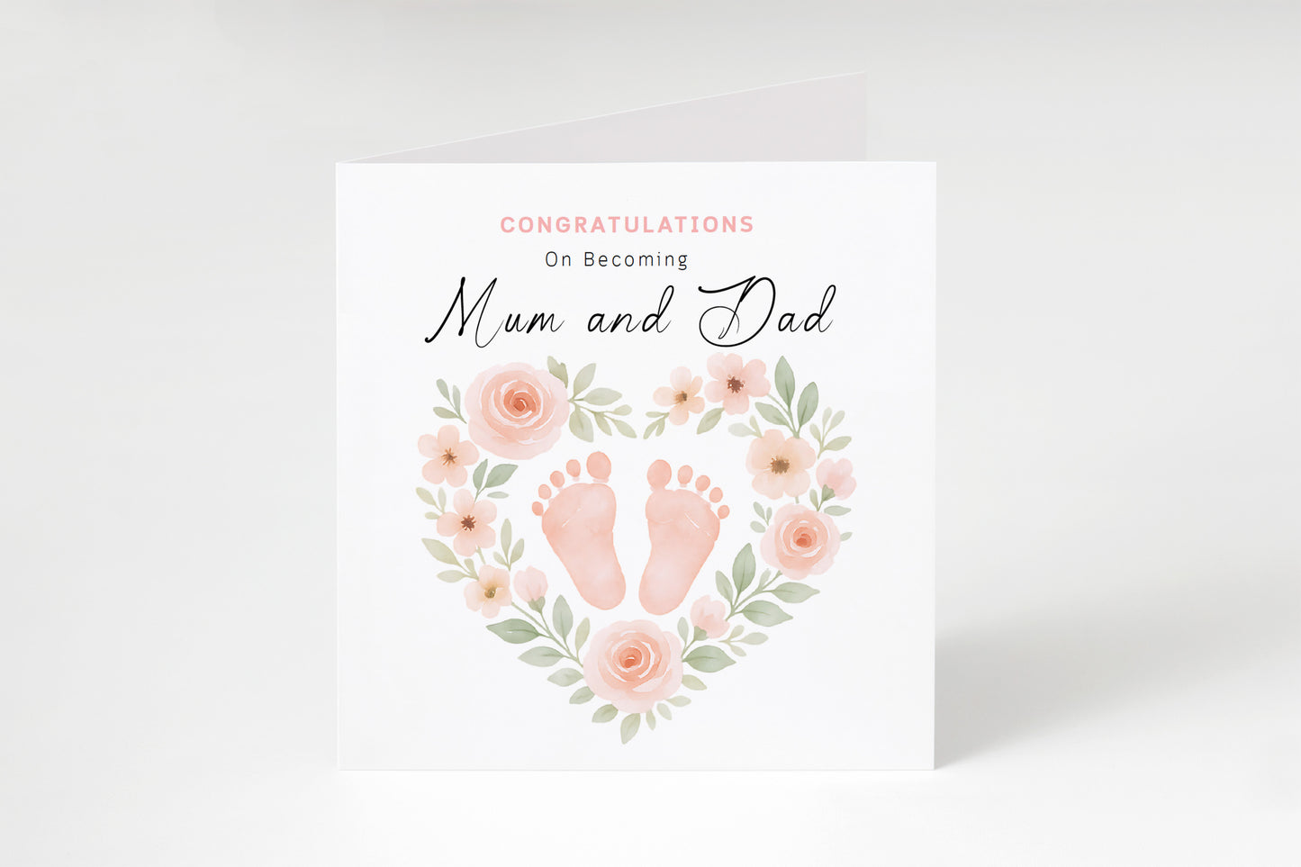 Personalised New Baby Girl Card – Congratulations On Becoming Mum & Dad, Auntie & Uncle, Grandpa & Grandma – Floral Baby Feet design - Pink Envelope Included