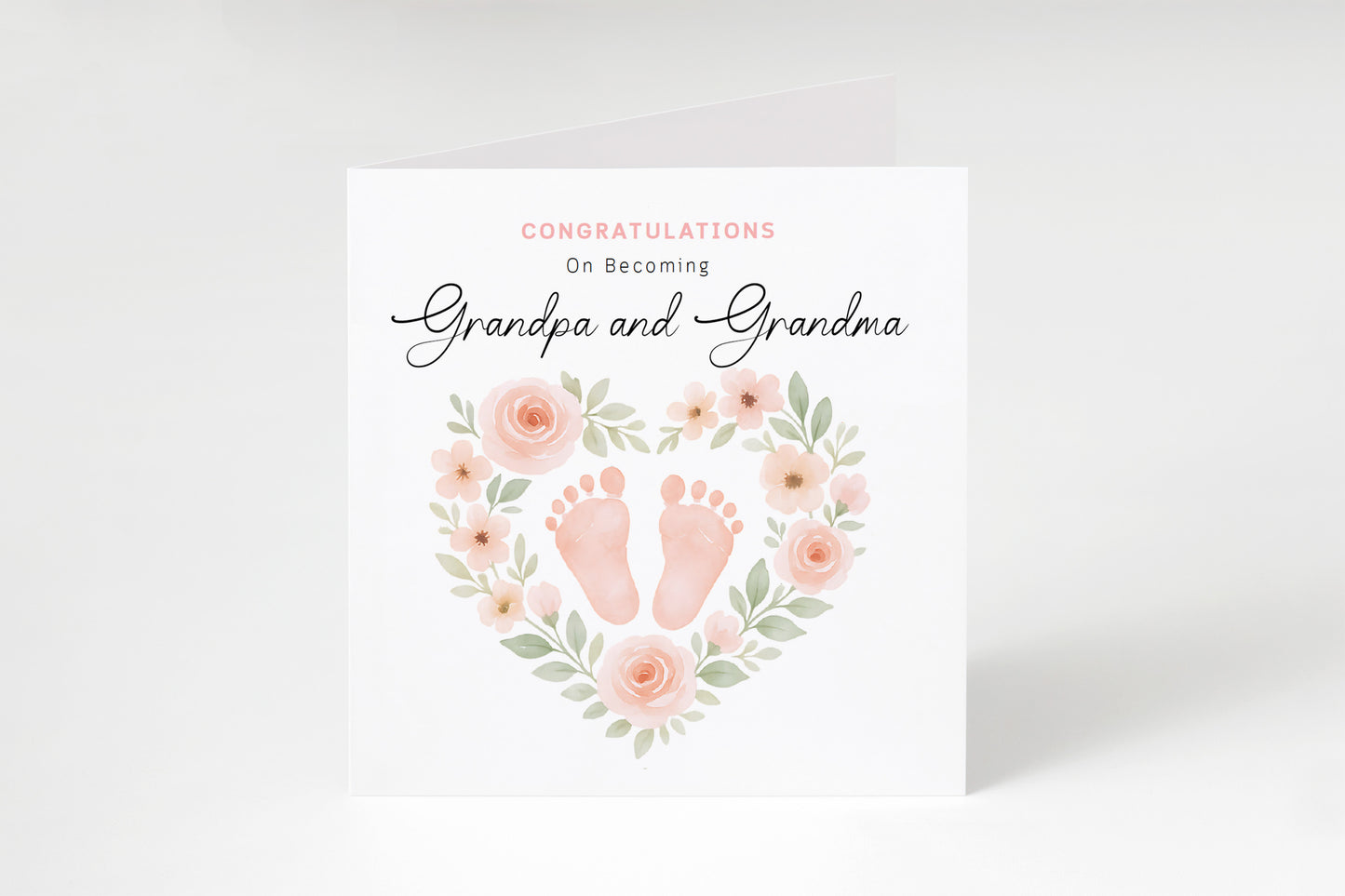 Personalised New Baby Girl Card – Congratulations On Becoming Mum & Dad, Auntie & Uncle, Grandpa & Grandma – Floral Baby Feet design - Pink Envelope Included