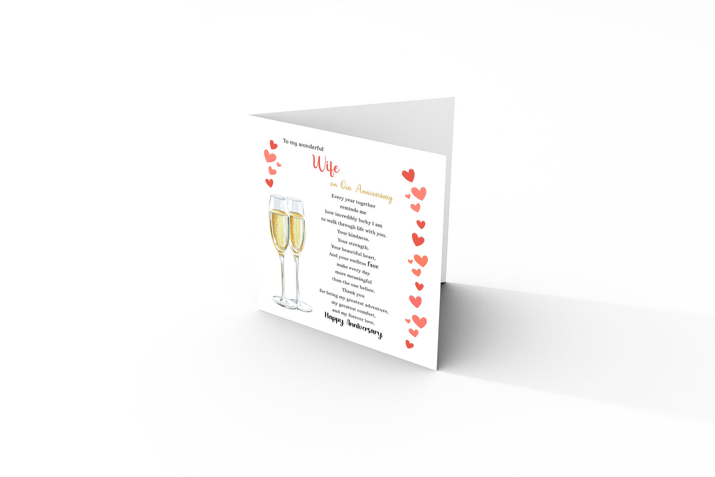 Luxury Champagne Glasses Anniversary Card for Wife - Romantic Anniversary Card for Her, Wedding, Dating, Relationship Milestones 1st, 2nd, 3rd, 5th, 10th, 20th 30th - Gold Envelope Included