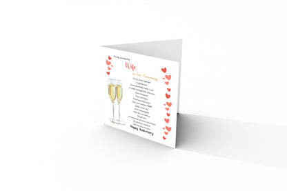 Luxury Champagne Glasses Anniversary Card for Wife - Romantic Anniversary Card for Her, Wedding, Dating, Relationship Milestones 1st, 2nd, 3rd, 5th, 10th, 20th 30th - Gold Envelope Included
