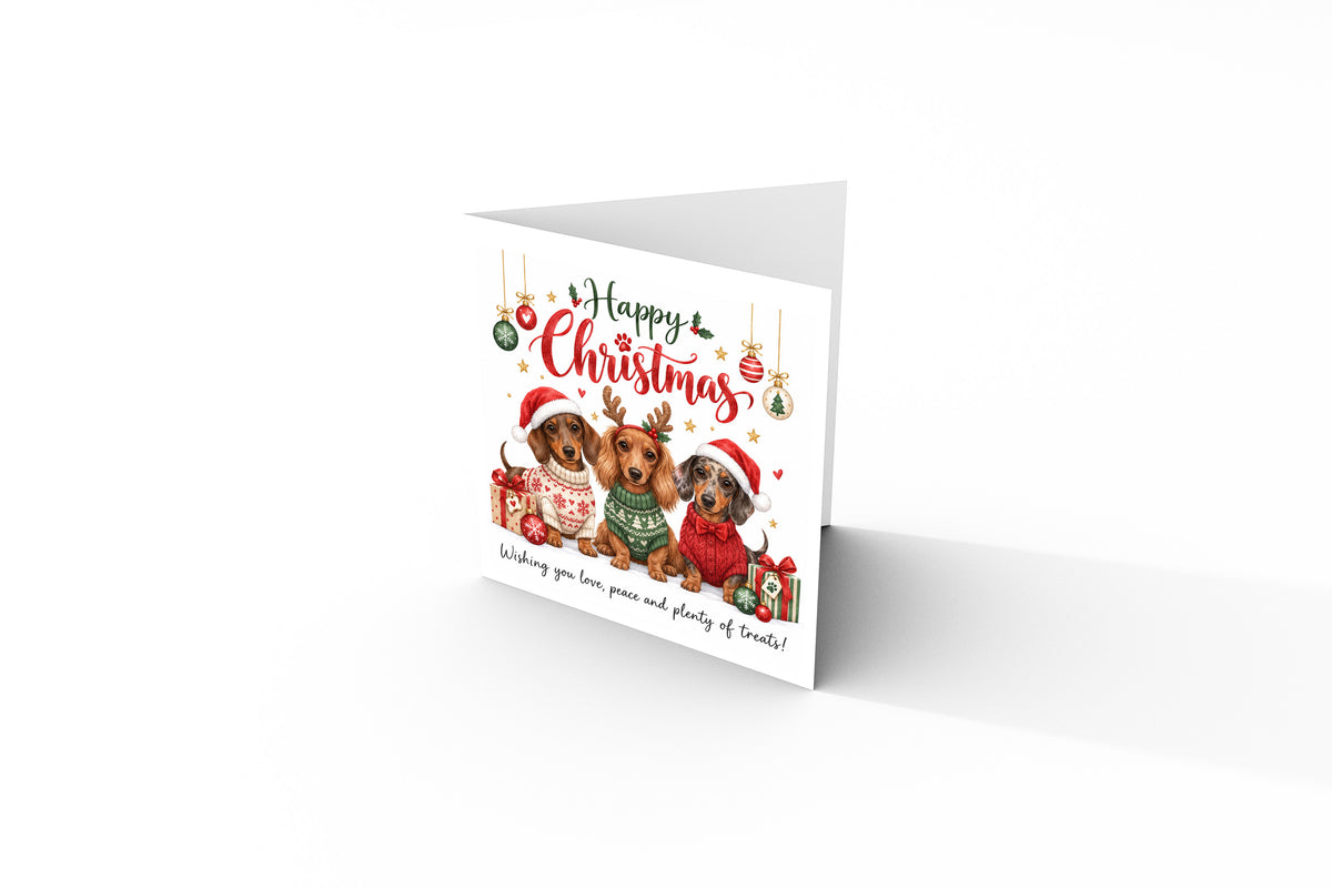 Dachshund Christmas Card for Dog Lovers – Cute Festive Sausage Dogs, Santa & Christmas Design