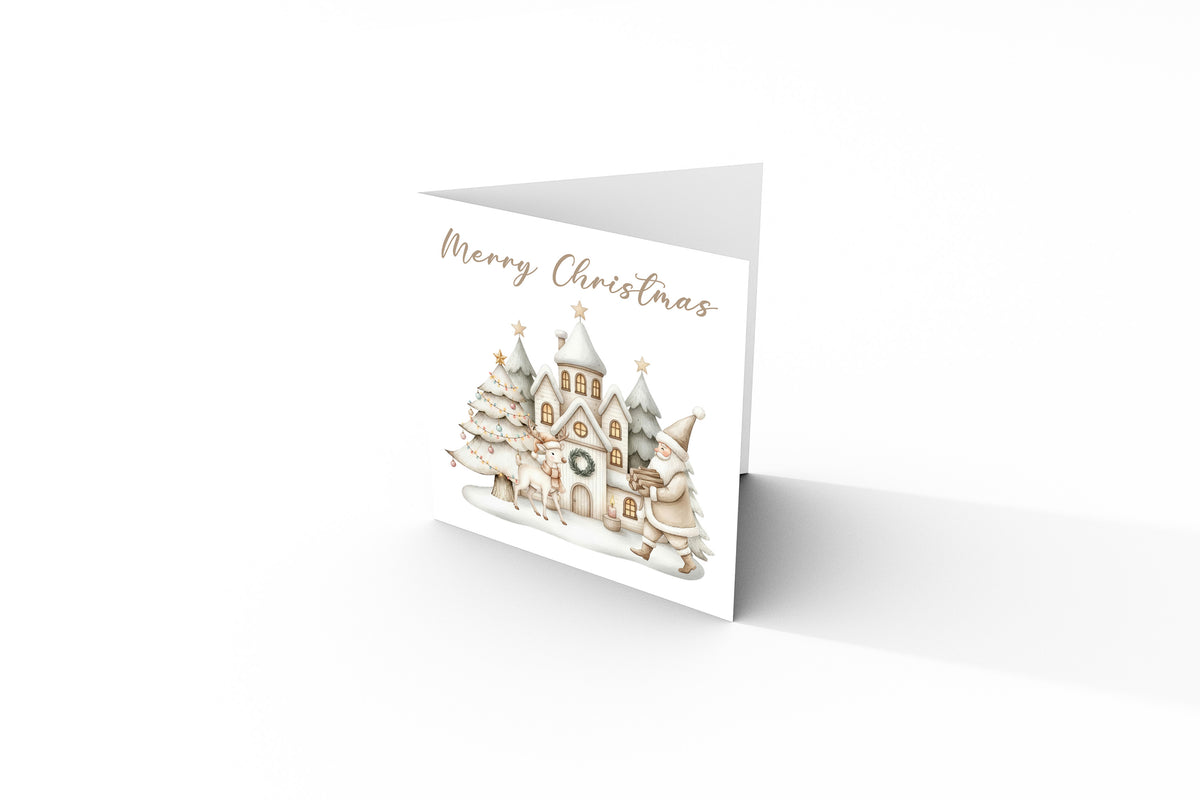 Beige Christmas Card for Him or for Her – Santa & Reindeer