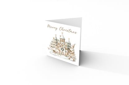 Beige Christmas Card for Him or for Her – Santa & Reindeer