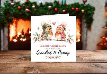 Christmas Card for Grandad and Nanny – Cute Robin Couple Design