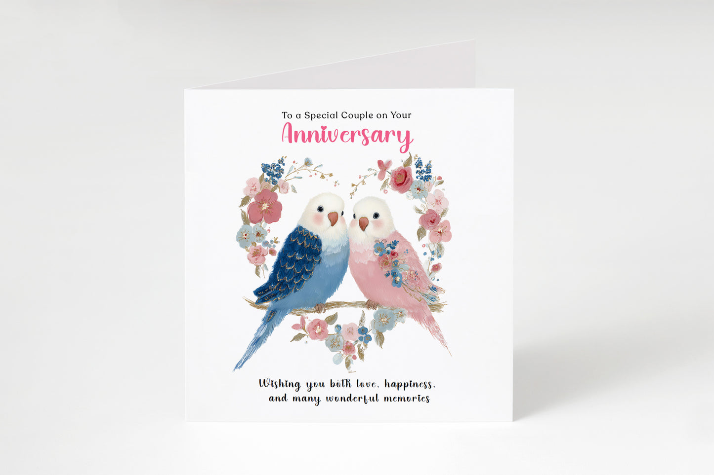 Cute Budgie Love Birds Anniversary Card for Wedding, Dating, Relationship Milestones –1st, 2nd, 3rd, 5th, 10th, 20th - For Him, Her, Wife, Husband, Couples