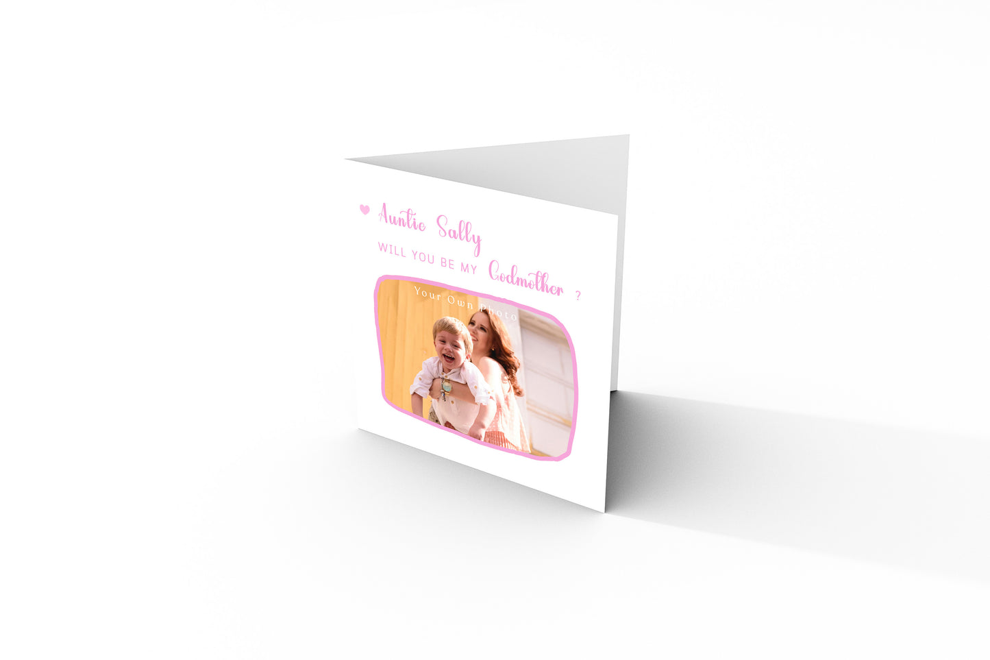 Personalised Photo Godmother Proposal Card -  Will You Be My Godmother Card with Custom Name and Photo - Elegant Personalised Baptism Christening Day Proposal Card - Pink Envelope Included