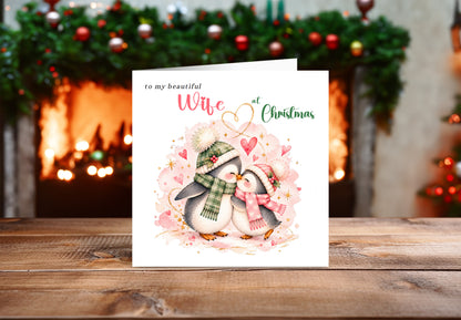 Merry Christmas Card for Wife  – Cute Penguin Couple Christmas Card