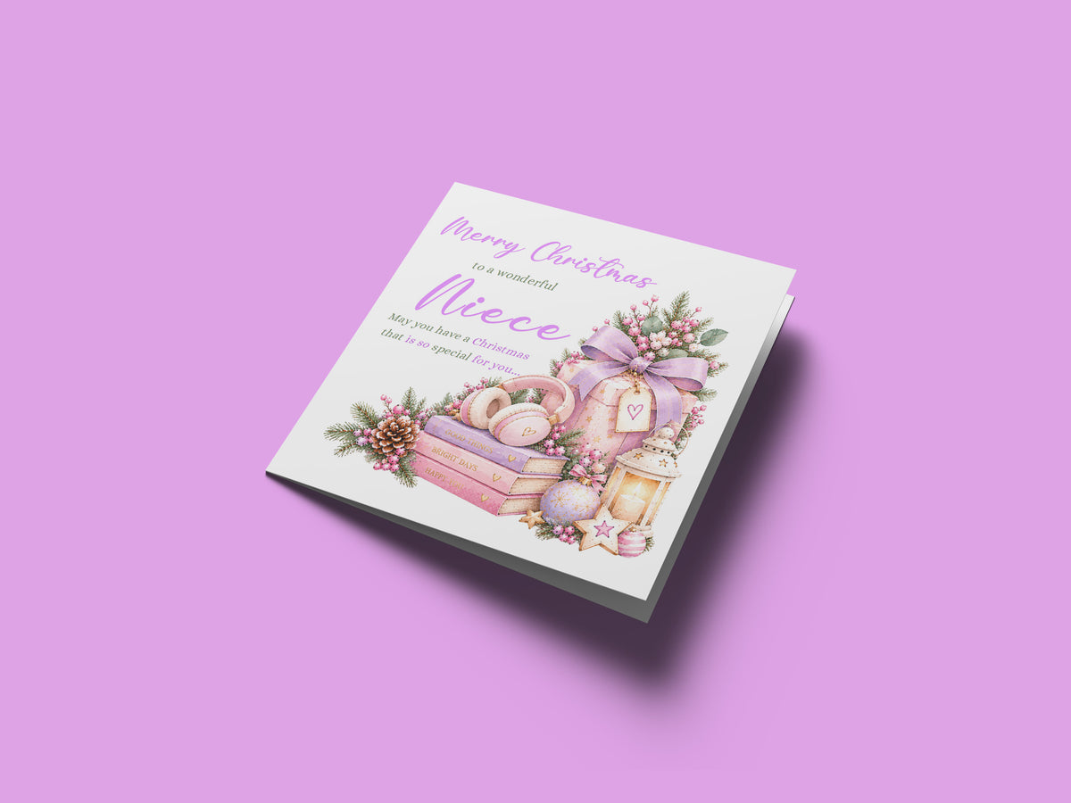 Christmas Card for Niece  – Lilac Festive Design