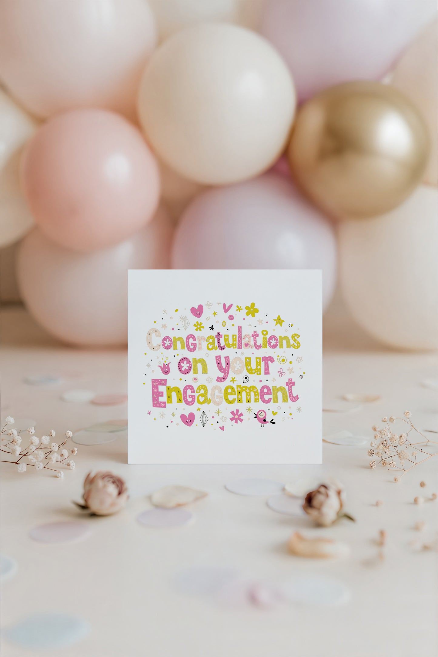 Cute & Fun Engagement Card with Colourful Typography  - Congratulations on your Engagement Card - Engagement Congratulations Card for Newly Engaged Couple - Pink Envelope Included