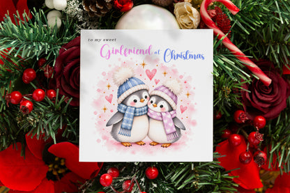 Merry Christmas Card for Girlfriend  – Cute Penguin Couple Christmas Card
