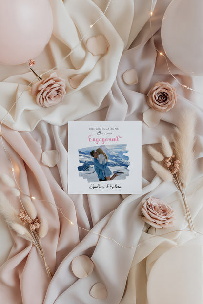 Personalised Photo Engagement Card – Custom Photo & Couple's Names - Brushstroke Photo Frame Design - Congratulations Engagement Card for Newly Engaged Couples - Pink Envelope Included