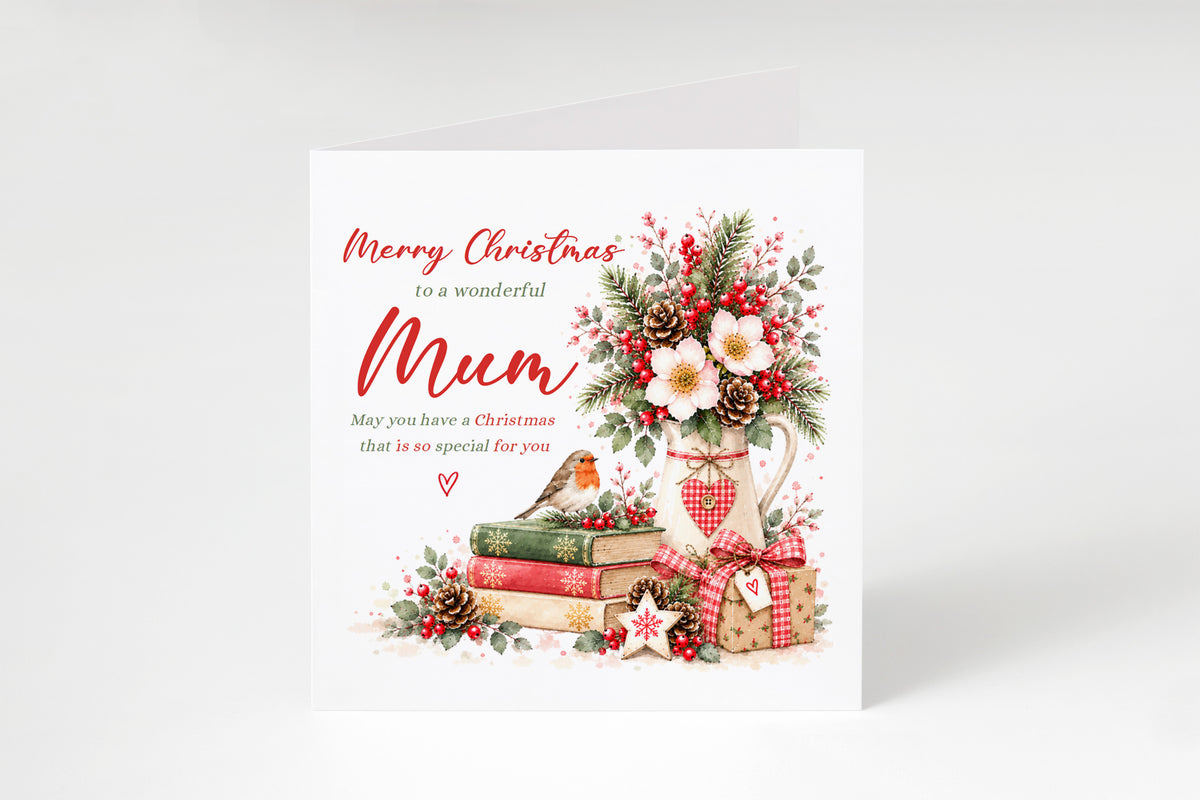 Christmas Card for Mum – Festive Floral Design