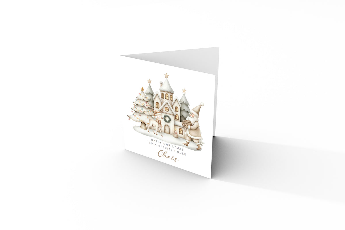 Personalised Beige Christmas Card for Kids – Santa & Reindeer