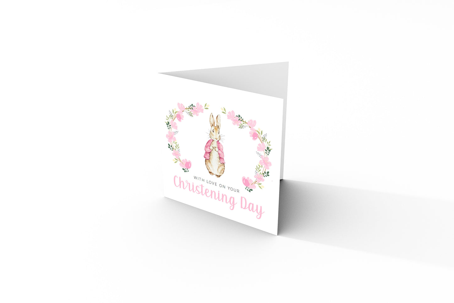 Christening Card for Girl – Floral Wreath Bunny Design –With Love on Your Christening Day -  Religious Baptism Card for Girls, Daughter, Granddaughter, Niece with Pink Envelope