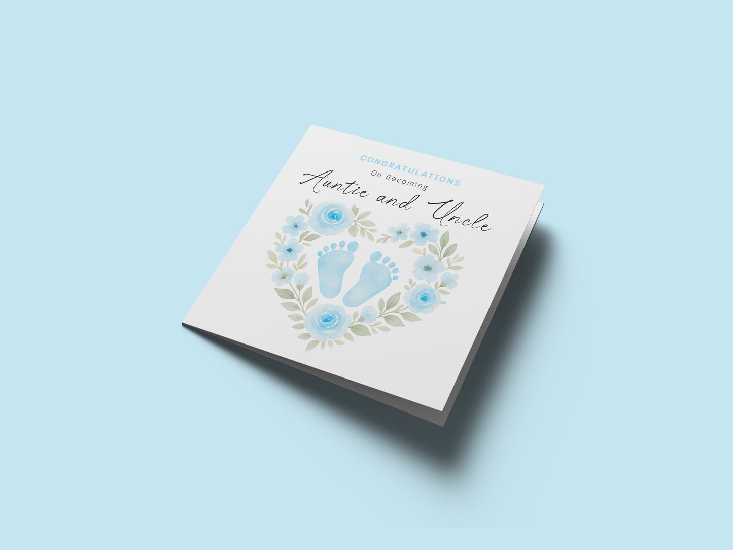 Personalised New Baby Boy Card – Congratulations On Becoming Mum & Dad, Auntie & Uncle, Grandpa & Grandma – Blue Baby Feet design - Blue Envelope Included