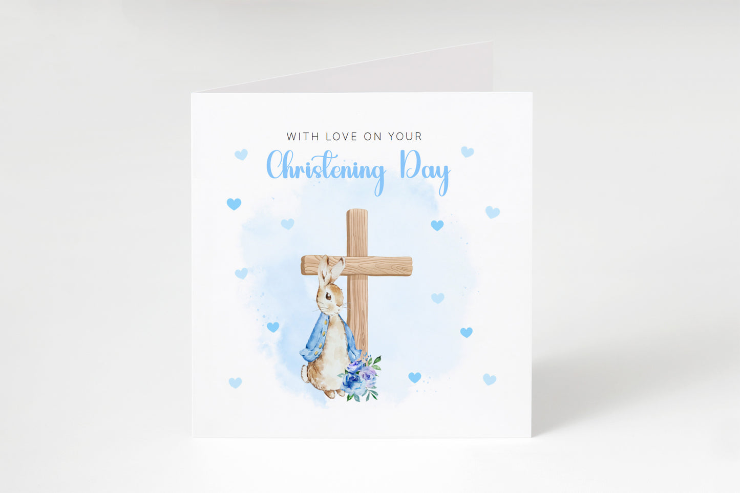 Christening Day Card for Boy – Blue Bunny Cross Design – With Love on Your Christening Day Baptism Christening Card for Boys, Son, Grandson, Nephew with Blue Envelope