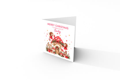 Personalised Red Magical Fairy Christmas Card for Girls