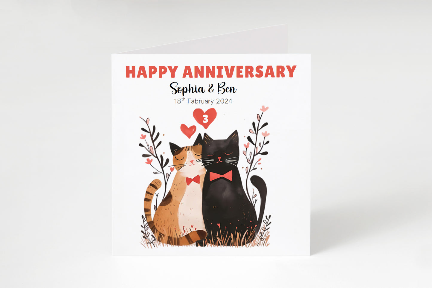 Personalised Cute Cats Anniversary Card - Custom Couple Names, Date and Years of Anniversary for Wedding, Dating, Relationship Milestones –1st, 2nd,10th, 20th - For Cat Lovers, Him, Her, Wife, Husband