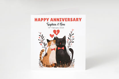 Personalised Cute Cats Anniversary Card - Custom Couple Names, Date and Years of Anniversary for Wedding, Dating, Relationship Milestones –1st, 2nd,10th, 20th - For Cat Lovers, Him, Her, Wife, Husband