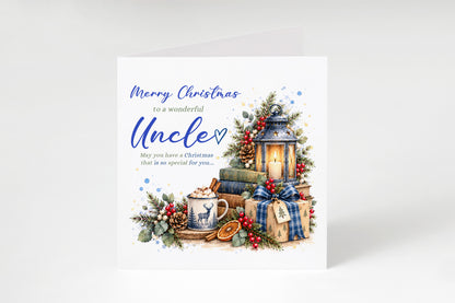 Christmas Card for Uncle – Blue Festive Christmas Design