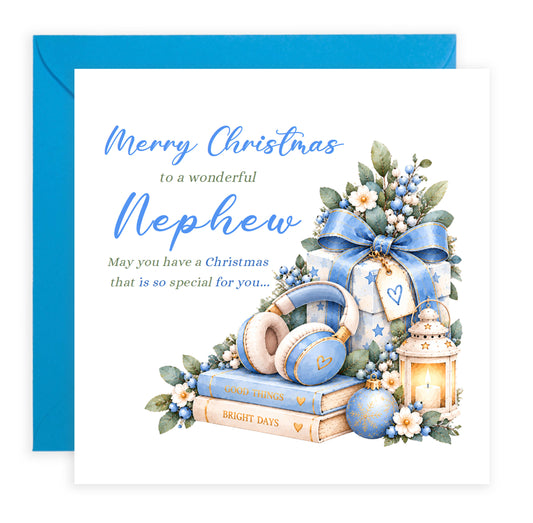 Christmas Card for Nephew –   Blue Festive Xmas Design