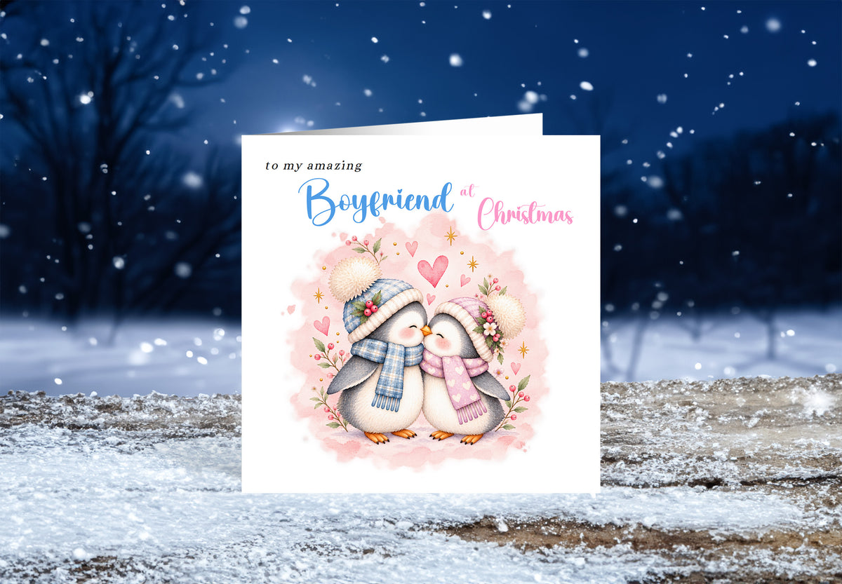 Merry Christmas Card for Boyfriend – Cute Penguin Couple Christmas Card