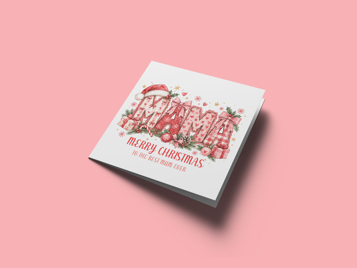 Pink Merry Christmas Card to the Best Mum Ever