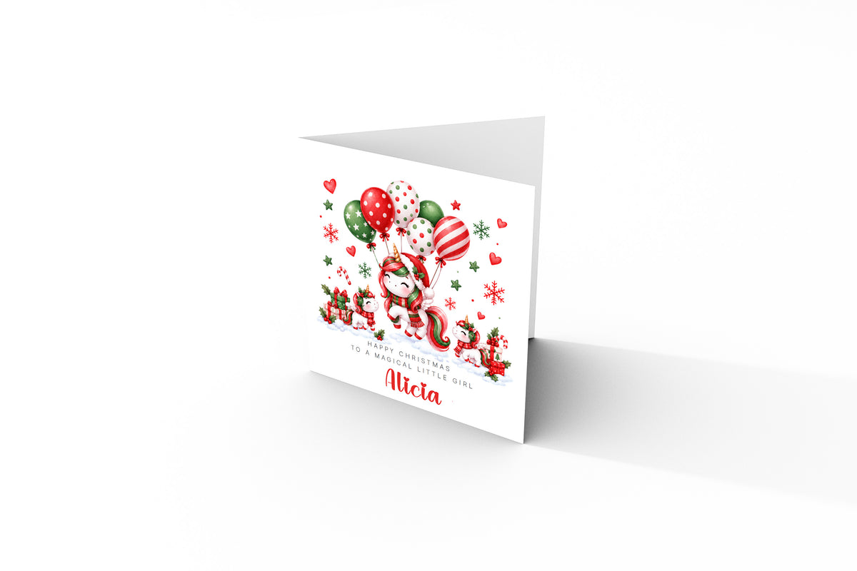 Personalised Magical Unicorn Christmas Card – Cute Christmas Card for Girls