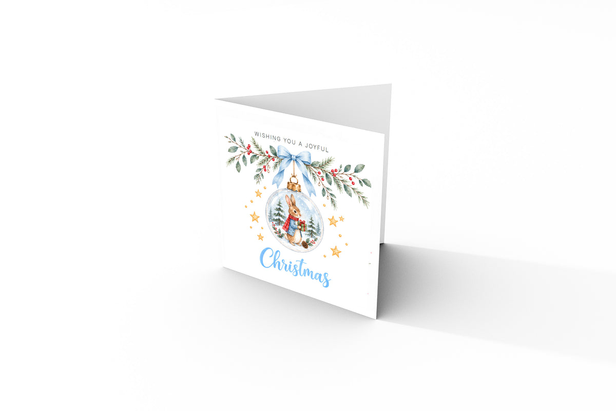 Christmas Card for Boys – Bunny in a Christmas Bauble