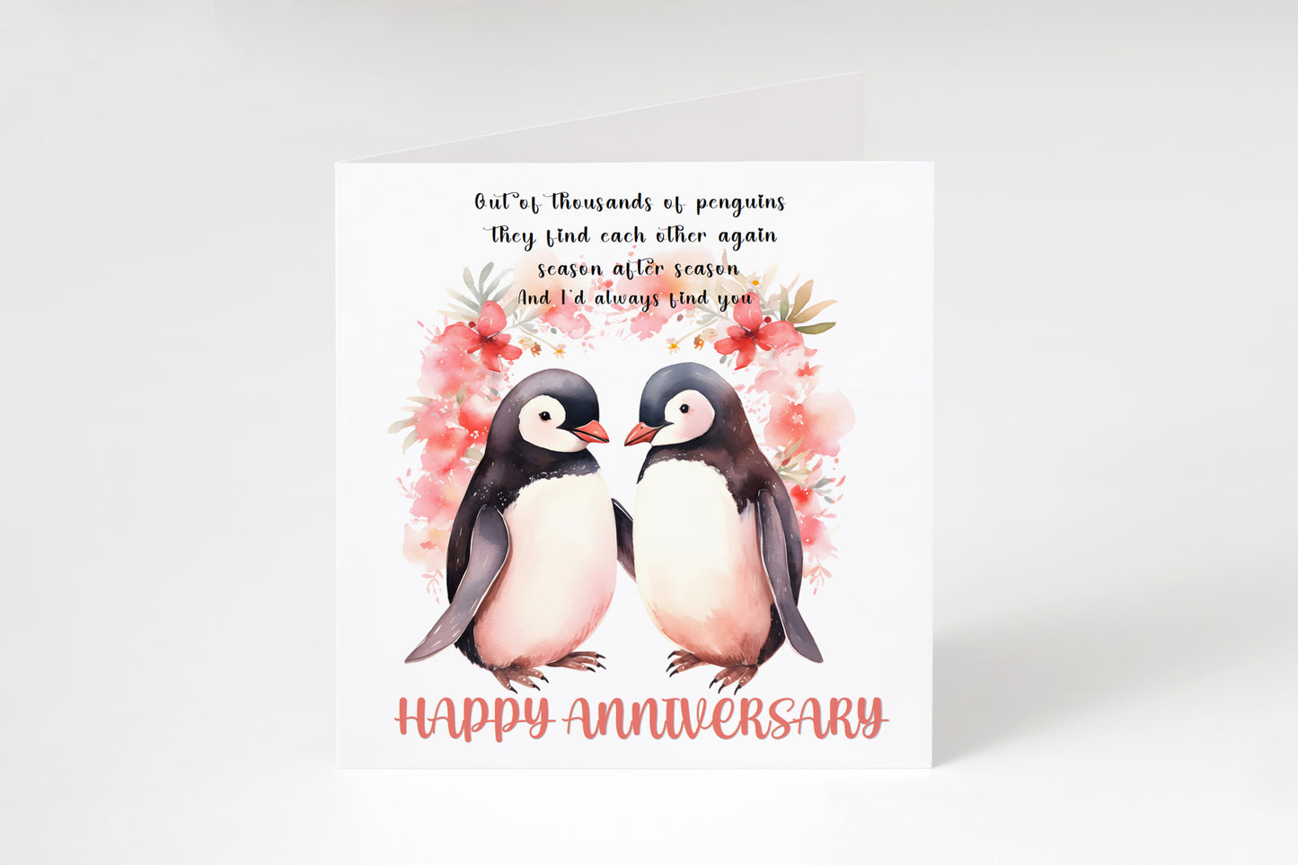 Romantic Penguin Couple Anniversary Card for Wedding, Dating, Relationship Milestones 1st, 2nd, 3rd, 5th, 10th, 20th 30th - For Him, Her, Wife, Husband, Couples - Red Envelope Included