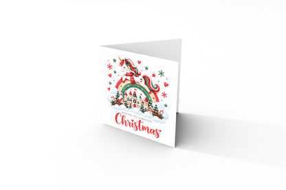 Merry Christmas Card for Girls – Beautiful Magical Unicorn and Xmas Castle