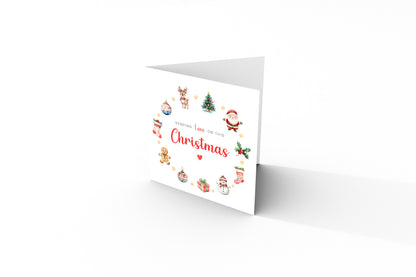 Christmas Card – Festive Red & Green Design with Santa, Reindeer & Christmas Tree