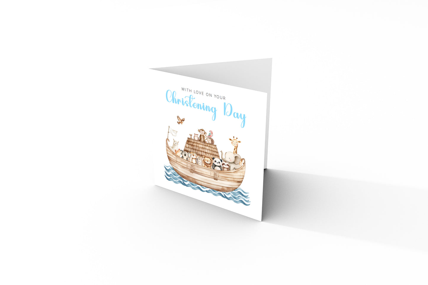 Christening Day Card for Boy – Noah's Ark and Cute Animals Design – With Love on Your Christening Day Religious Baptism Christening Card for Boys, Son, Grandson, Nephew with Blue Envelope
