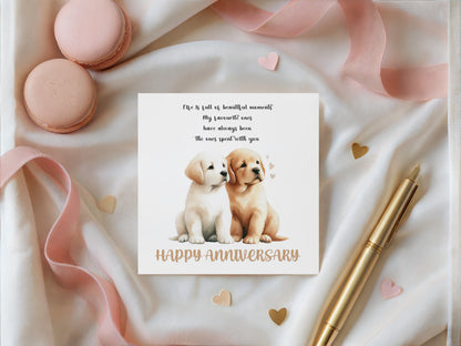 Cute Puppy Dogs Anniversary Card - Romantic Dog Lover Anniversary Card for Wedding, Dating, Relationship Milestones 1st, 2nd, 5th, 10th - For Him, Her, Wife, Husband, Couples - Kraft Envelope Included